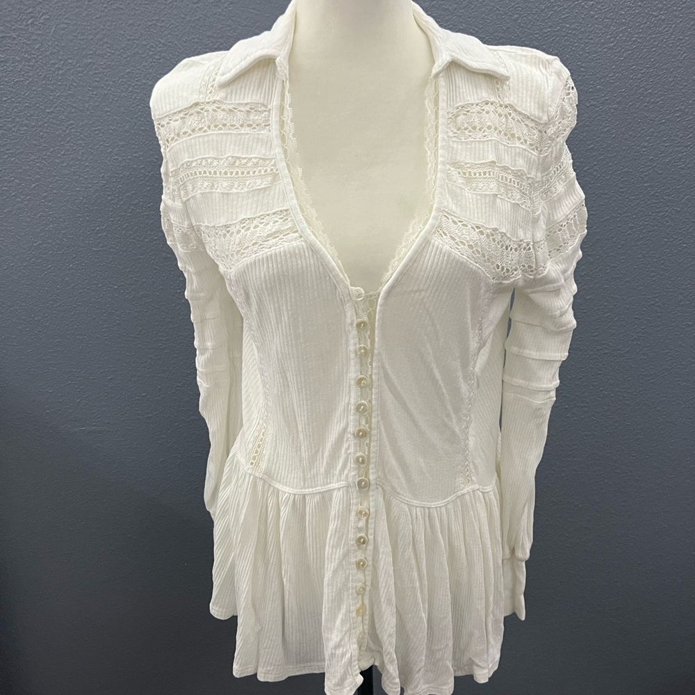 Free People White Button Down Sz XS